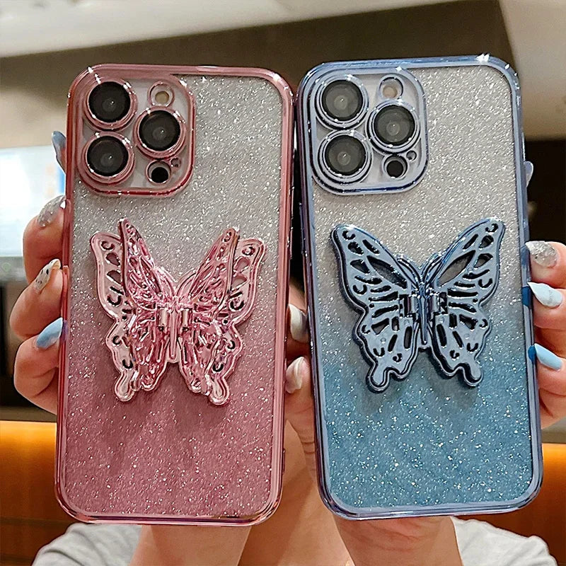Coque iPhone Paillettes Dégradées Papillon – Protection Antichoc avec Film d'Objectif – Compatible iPhone 16, 15 Pro Max, 14, 13, 12, 11 - ModeTrendd