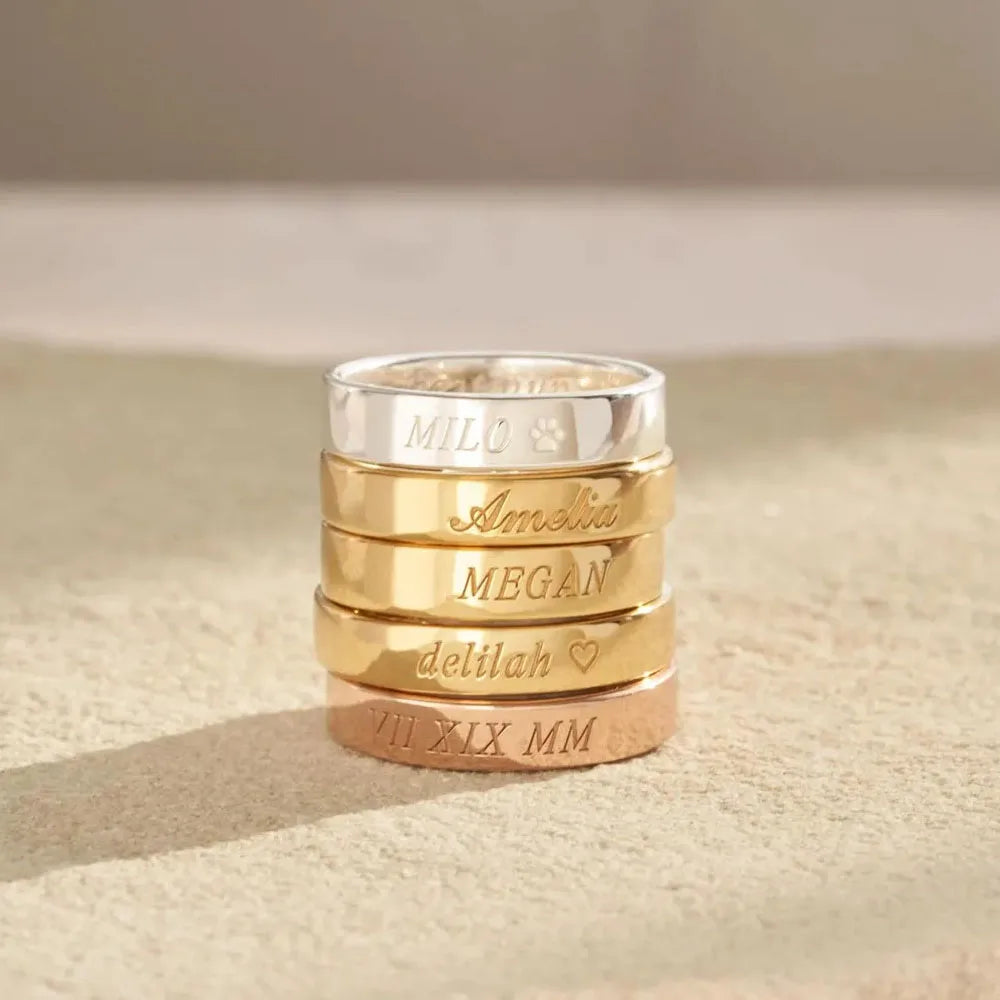 COOLTIME Bague Personnalisée Nom - Acier Inoxydable - Gravure Fine - Pour Femme/Homme - Cadeau Romantique, Mariage, Anniversaire - ModeTrendd