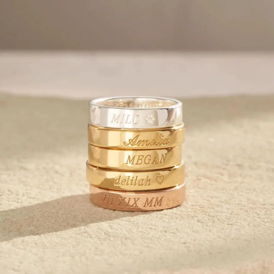 COOLTIME Bague Personnalisée Nom - Acier Inoxydable - Gravure Fine - Pour Femme/Homme - Cadeau Romantique, Mariage, Anniversaire - ModeTrendd