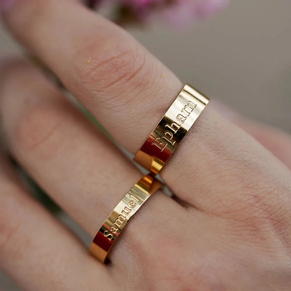 COOLTIME Bague Personnalisée Nom - Acier Inoxydable - Gravure Fine - Pour Femme/Homme - Cadeau Romantique, Mariage, Anniversaire - ModeTrendd