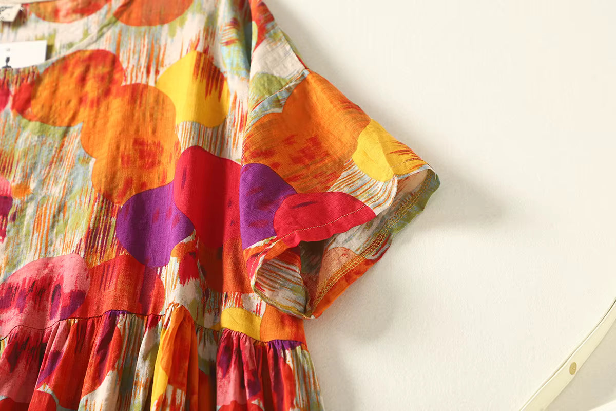 Plus Size Women's Summer Dress - Polka Dot Lightweight Cotton Boho