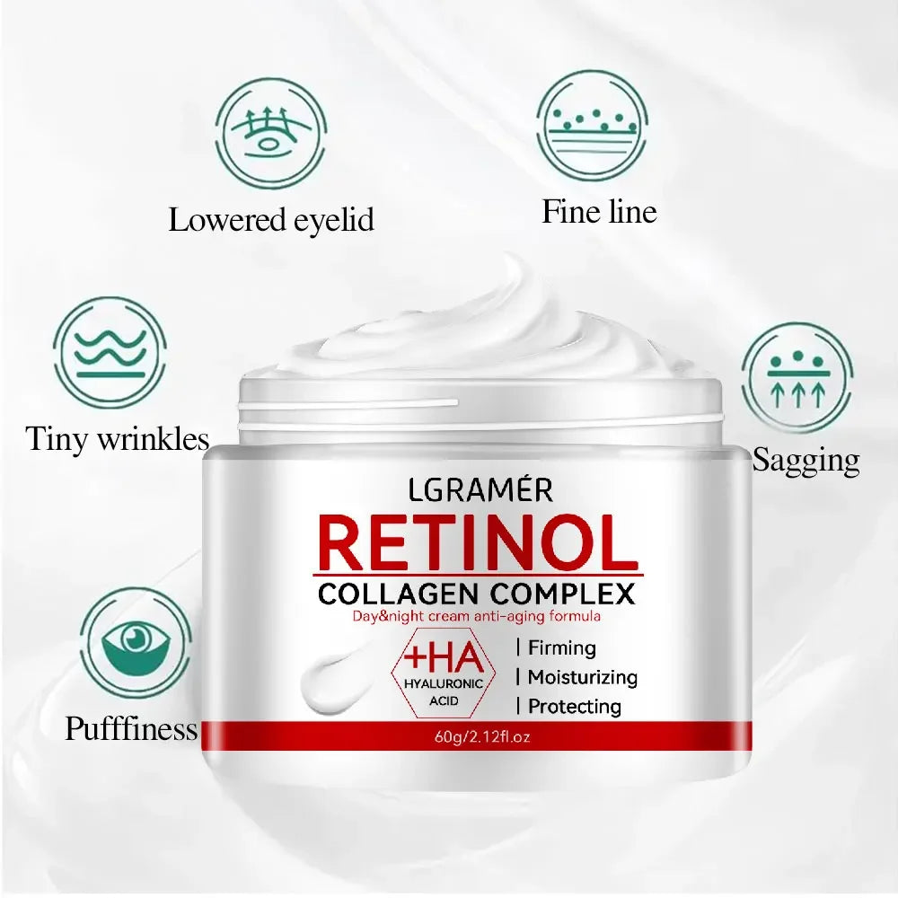 Crema facial con retinol y colágeno: para una piel suave y de aspecto firme.