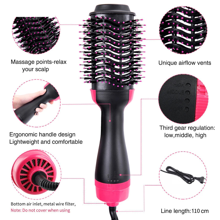 Sèche-Brush 3-en-1 Professionnel - Lisseur & Volumisateur - Utilisation Cheveux Secs/Mouillés - 120-180°C - ModeTrendd