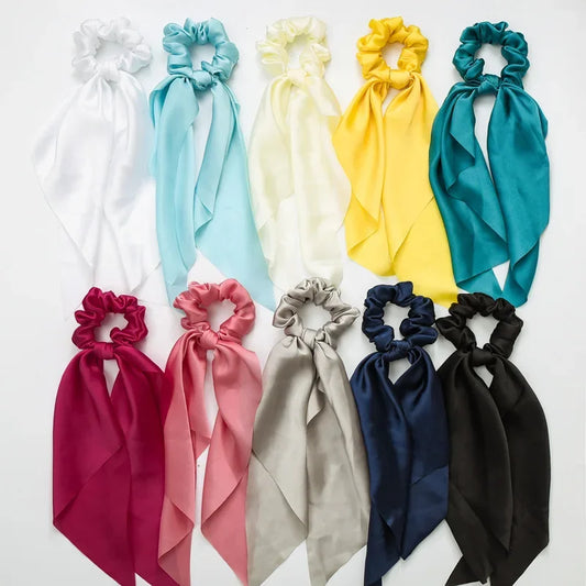 Chouchou-Scrunchie Satin avec Long Ruban - Élastique à Cheveux Élégant avec Nœud - Accessoire Tendance Femme/Fille (29cm) - ModeTrendd