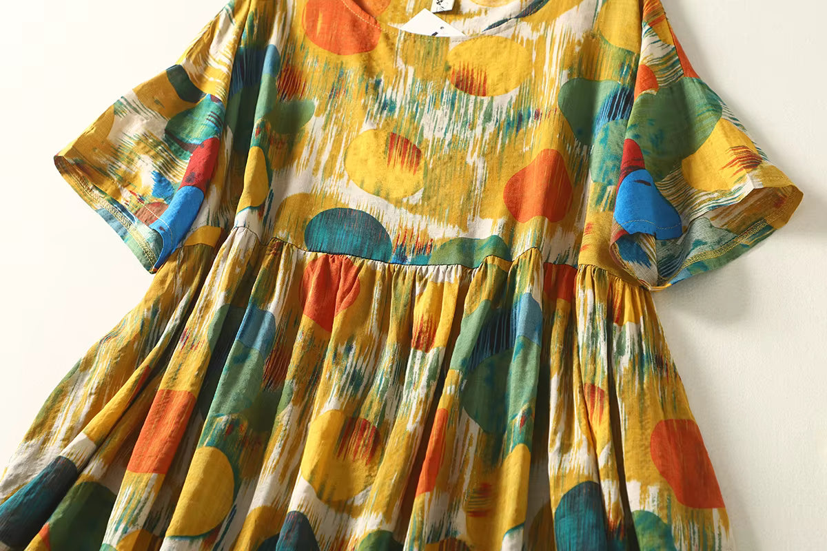 Plus Size Women's Summer Dress - Polka Dot Lightweight Cotton Boho