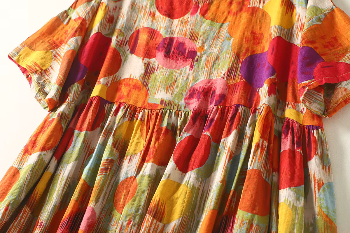 Plus Size Women's Summer Dress - Polka Dot Lightweight Cotton Boho