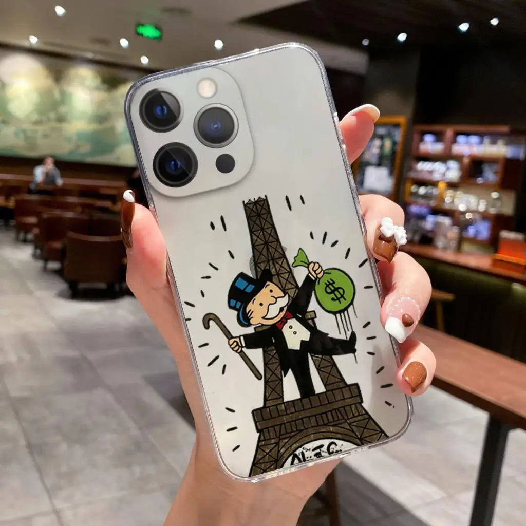 Coque iPhone Catoon Dollar Monopoly – Étui Antichoc – Compatible iPhone 16, 15 Pro Max, 14, 13, 12, 11, X, XR, 8/7/SE - ModeTrendd