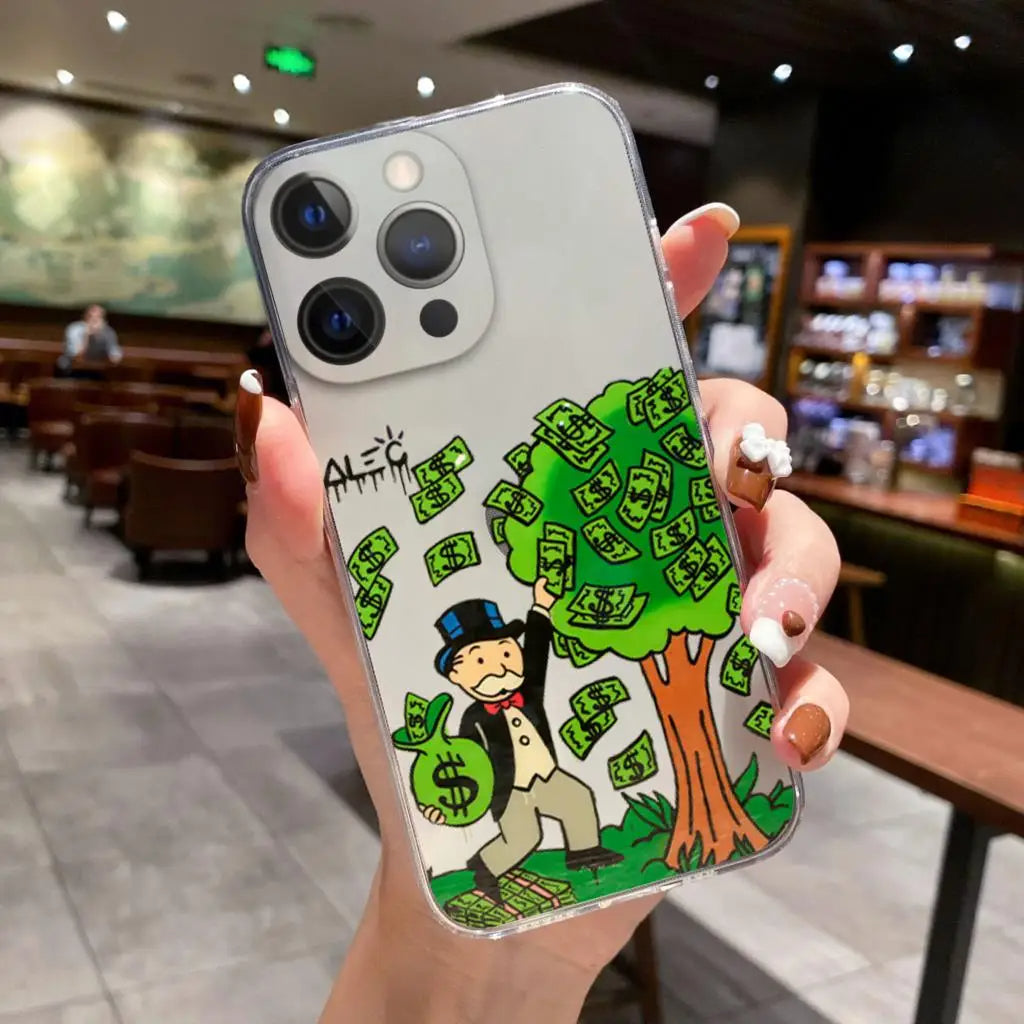 Coque iPhone Catoon Dollar Monopoly – Étui Antichoc – Compatible iPhone 16, 15 Pro Max, 14, 13, 12, 11, X, XR, 8/7/SE - ModeTrendd