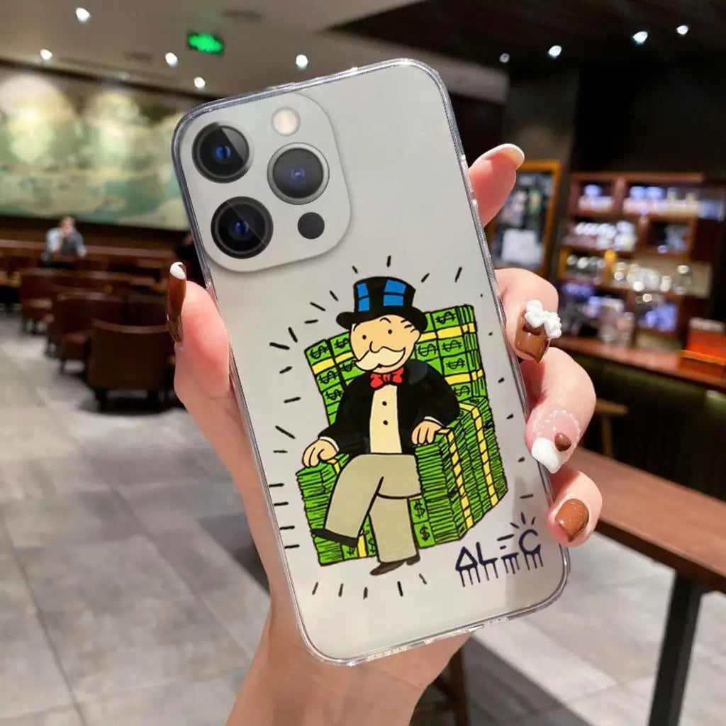 Coque iPhone Catoon Dollar Monopoly – Étui Antichoc – Compatible iPhone 16, 15 Pro Max, 14, 13, 12, 11, X, XR, 8/7/SE - ModeTrendd