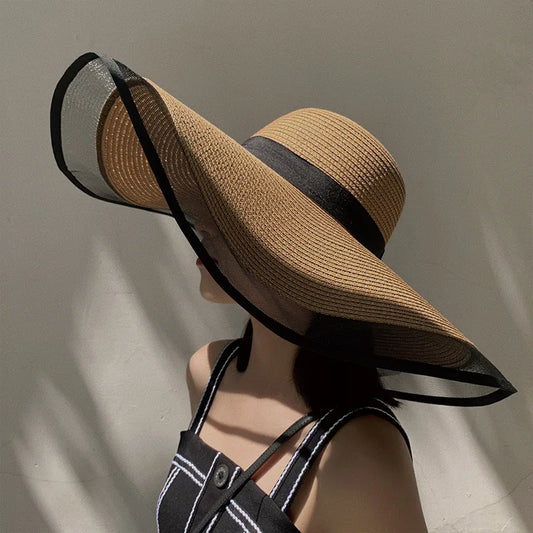 Chapeau de Soleil Femme Grand Bord - Protection UV 99% - Style Vintage & Pliable - Paille Naturelle (56-58cm) - ModeTrendd