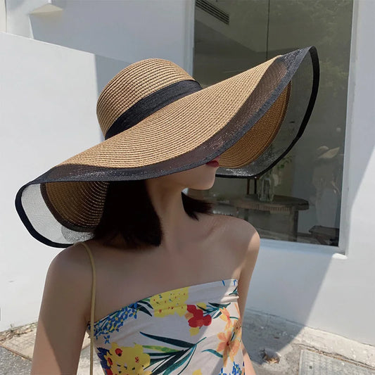Chapeau de Soleil Femme Grand Bord - Protection UV 99% - Style Vintage & Pliable - Paille Naturelle (56-58cm) - ModeTrendd